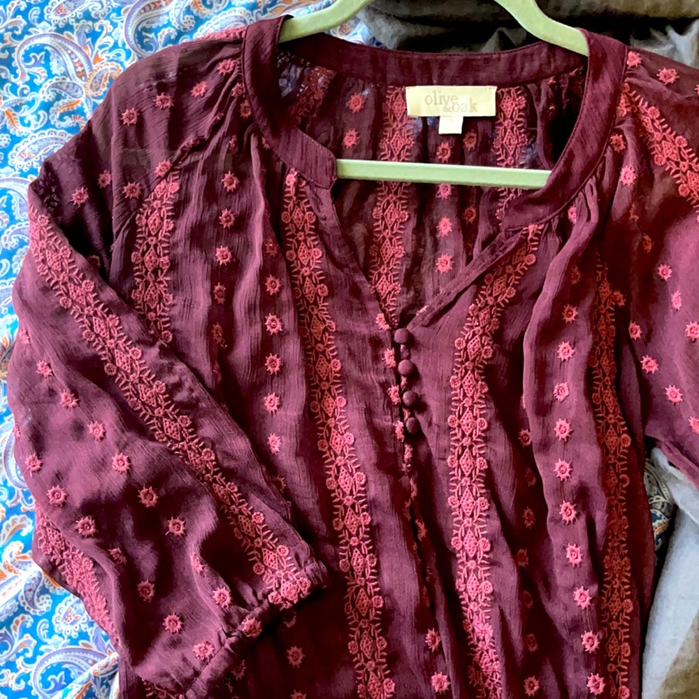 Olive & Oak Embroidered Gauze Top